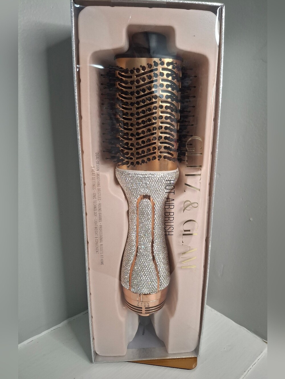 Glitz & Glam Rhinestone Hot Air Brush Blow Dryer Silver NIB TikTok Viral